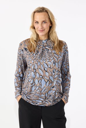 SIGNATURE - Langærmet T-shirt - Blå / Camel - Mønstret