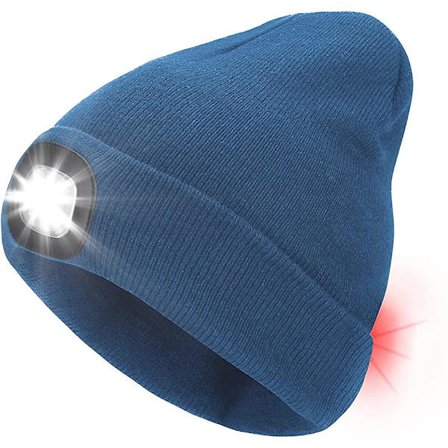 Hue Beanie Hat med Lys og Rødt Advarselslys. Genopladelig LED-belyst Hue