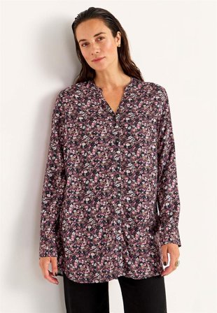 Cellbes of Sweden - Vævet tunika med knapper i sort / rosa / blomstret til damer i størrelse 42/44