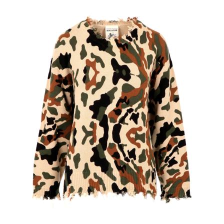 Semicouture, Round-neck Knitwear Bruin, Dames, Maat:M,Katoen,Camouflage
