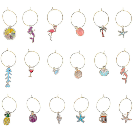 18 st Vin Glas Charm Rings Glas Dryck Markörer Taggar (Blandade Färger)