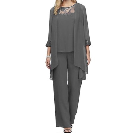 Uusi morsiamen äiti housupuku 3 osaa naisten häihin sopiva muodollinen asusetti sifonki-iltapuku plus-koko harmaa