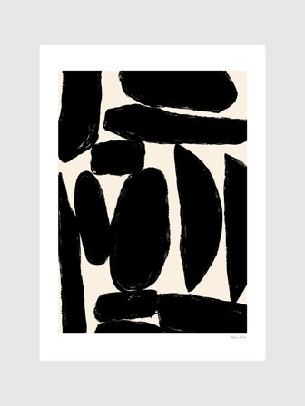 Grafisk poster med abstrakta svarta stenliknande former | Kunstary.com, 40x50 cm