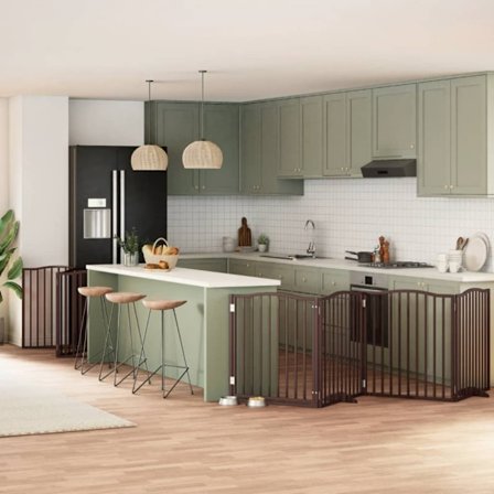 Hundgrind med dörr vikbar 12 paneler brun 960 cm poppel