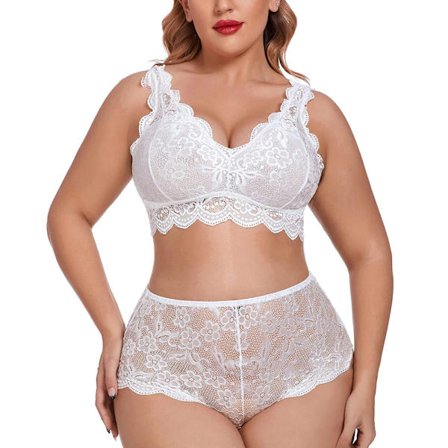 Damer Plus Size Sexy BH & Trosset Sovset Pyjamas Undertøj Sæt Hvid