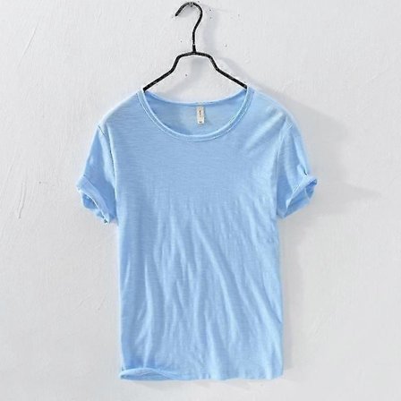Retro T-shirt med rå kant til mænd 100% bomuld Letvægts Åndbar Slim-fit Monokromatisk O-hals Casual Basic Top XXXL himmelblå