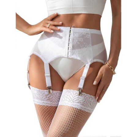 REA Damstrumpeband Stora Storlekar Spetsstrumpeband och 6 Metallklämmor Justerbara Underkläder Strumpebandshållare Underkläder Midjestrumpeband Set 