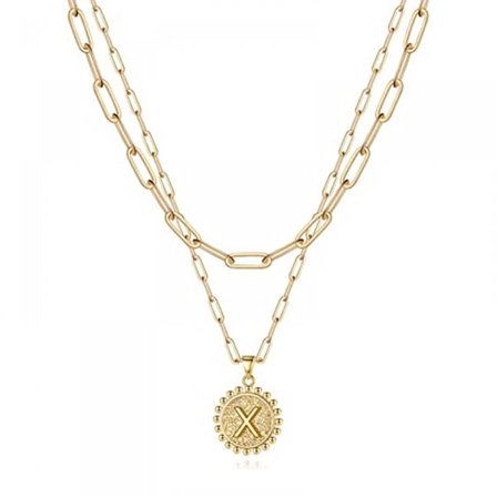 Fina flerskiktade halsband med initialer för kvinnor, 14K guldpläterat gemkedjehalsband