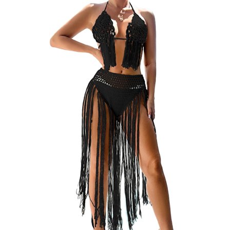 2-delt strandtøj til kvinder hul top og nederdel med høj split