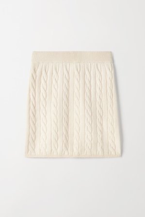 Soft Goat - Cable Knit Skirt - S - Feather White