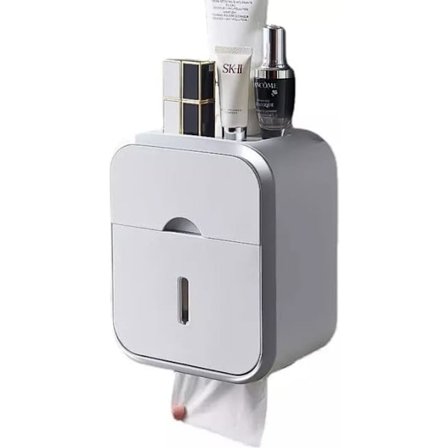 Självhäftande toalettpappershållare med låda och hylla, ingen borrning krävs