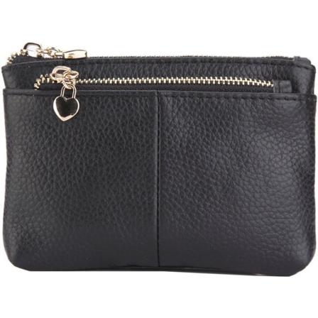 Naisten PU-nahkainen vetoketjullinen minikolikkopussi avaimenperällä, kolminkertainen vetoketjullinen korttikotelo Black