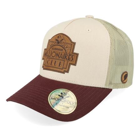 Monopoly - Millionaires Club Engraved Maroon/Stone Trucker Trucker Beige Cap - @ Hatstore
