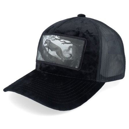 Calza Pennello - Svart trucker Keps - Leopard Big Patch Velvet Black Trucker @ Hatstore
