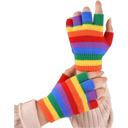 Unisex Stretchy Rainbow Knit Mittens