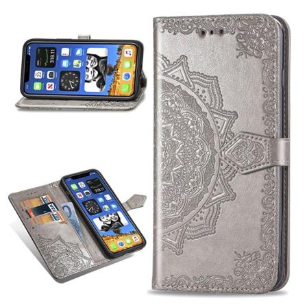 Mandala iPhone 12 Mini læderetui - Sølv/Grå Silver grey
