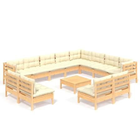 Vidaxl Loungegrupp Med Gräddvita Dynor 13 Delar Massiv Furu Creme