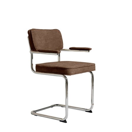 Rupert spisebordsstol, Chenille, Brun | Armlæn - 56x53x84cm - Blød & Komfortabel spisebordsstol med kromfarvede metalben & koldskum - Max 110 kg
