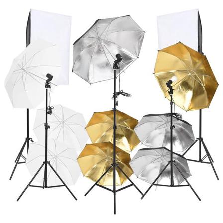 Vidaxl Studiobelysningssats Med Softboxar Och Paraplyer 9 Delar Svart