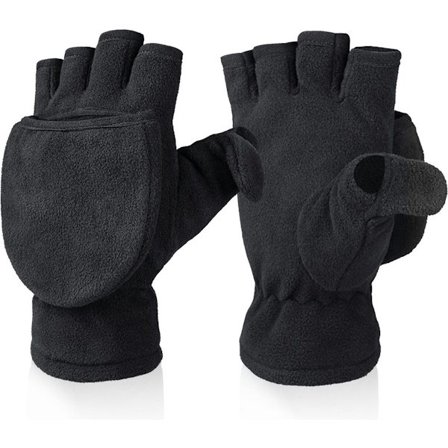Fingerløse strikkede handsker m/ hætte - Vinterhandsker - , Fingerløse polar fleece handsker