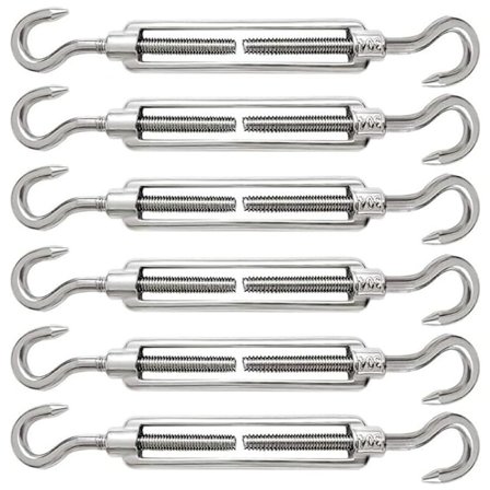 6 stk. M5 Kabelstrammer 304 Rustfritt Stål Justerbar Strammer Krok og Krok for Wiretau Spenningsjustering Stålkabel Tau Strammer Krok Tilbehør
