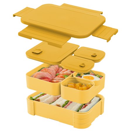 Madkasse til børn med 3 rum, lækagesikker og mikrobølgeovnssikker i gul