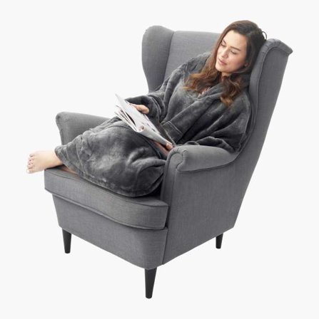 Pläd med luva och ärmar grå - Biltema