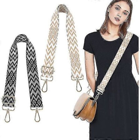 2 Säädettävää olkahihnaa laukkuihin 3,8 cm Woodrene olkahihna leveä käsinpesu raidallisella kuviolla boho 70-130 cm karabiinikoukulla