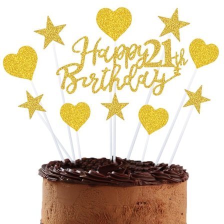 Grattis på födelsedagen Tårta Topper Ålder Antal Party Banner Dekorationer Tillbehör för söt tjej Kvinnor Jubileum(Guld 21)