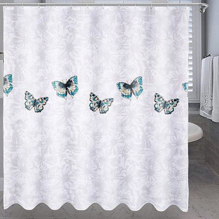 Fjärils Duschdraperi 180x180cm Polyestertyg Duschdraperi Vattentätt Grå Blommig Tvättad Q