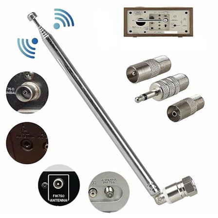 FM-radioantenne FM teleskopantenne 75 Ohm F-type hannkontakt