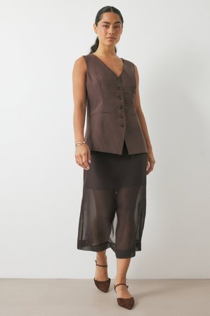 NA-KD Sheer Midi Skirt - Midi nederdele med slids - Brun - EU 34