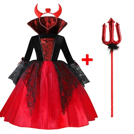 2024 Pige Cosplay Vampyr Halloween Kjole Til Børn Spøgelsesbrud Gotisk Kostume Grev Vampiran Karneval Outfit Sort Rød Tøj 3PCS Spøgelsesbrud C