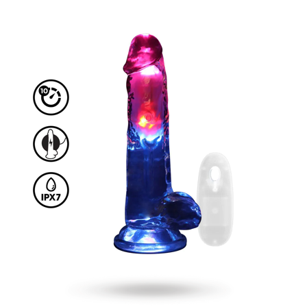LED Vibrating Straight Cock with Balls 20 cm - Transparent - Vuxen.se - Handsfree dildo med sugpropp