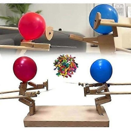 Håndlavede Træhegnsdukker - 2024 Nyt Pop Ballonen Spil, Boom Af Balloner Spil, Slå Whack A Pack Balloner Mand Kamp Bots Arena Voksen Par