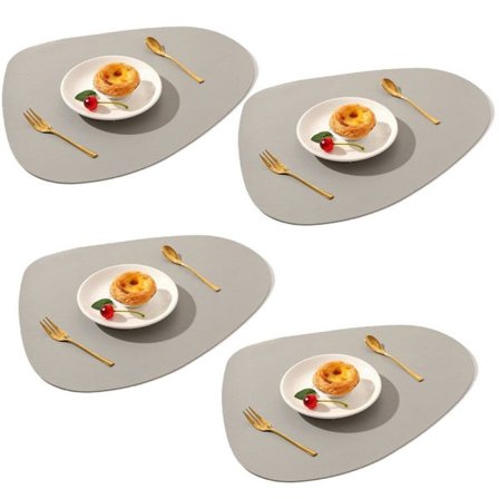 Bordstabletter i läder, set om 4, avtorkningsbara och tvättbara, grå