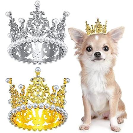 2 stk Hundekrone Kæledyr Tiara Pandebånd Krystal Rhinestone Faux Pearl Crown Hund Fødselsdagsfest Dekoration Bryllup Hårtilbehør Size L