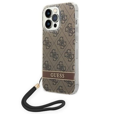 Guess GUOHCP14LH4STW iPhone 14 Pro 6.1 "brun / brun hardcase 4G Print Strap