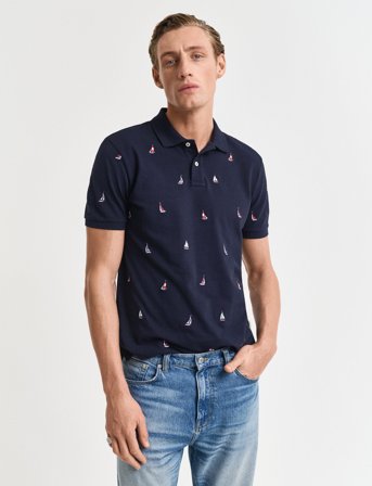 GANT Embroidered Graphic Polo - Blue - M