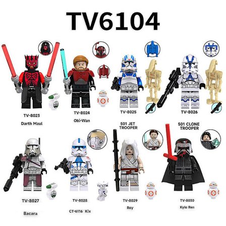 8 kpl/setti Star Wars -sarjan rakennuspalikoita Minifigures Darth Maul Obi-wan Rey kokoonpanon toimintahahmot Lelut Lapset Fanit Keräilylahjat