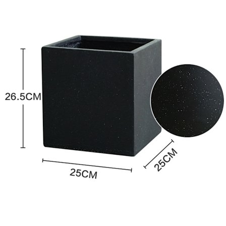 (Svart) Fyrkantig kruka - Imitationssten dekor - Enkelvägg - Vattenreservoar - 25 x 25 x 26,5 cm
