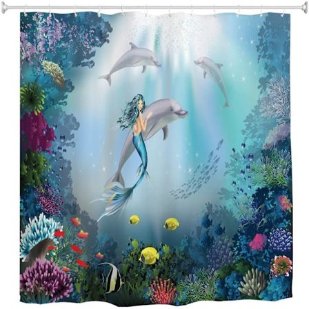 Duschdraperi med delfiner, duschdraperi i slitstarkt tyg för badrum, 180 x 180 cm