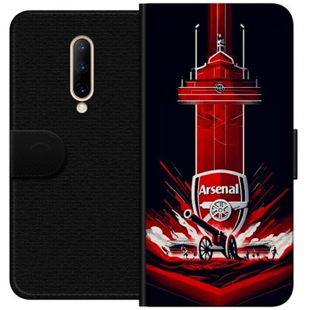 Kompatibel Tegnebogsetui til OnePlus 7 Pro Arsenal-emblem med kanon og stadionmotiv i kraftfuld rød og hvid sportsdesign