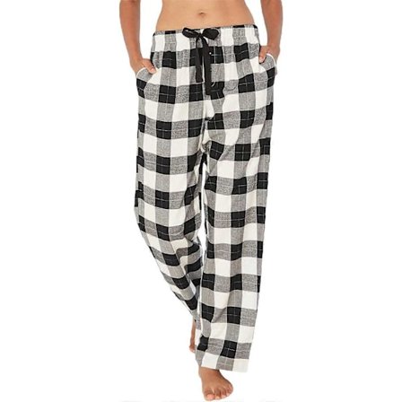 Flanell Rutete Pyjamasbukser Dame Bomull Casual Rutete Pyjamasbukser Elastisk Snøring Komfortable Varme Pysjbukser Sovebukser med Lommer