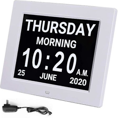 Digital Kalender Alarm Dagklokke Med 8" Stor Skjerm