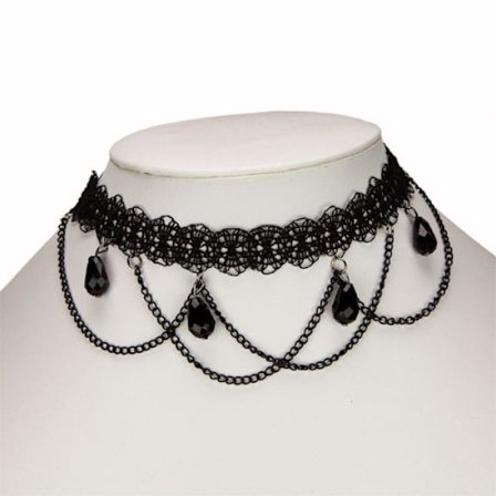 Retro Bohemiskt Choker / Halsband - Svart Spets, Kedjor & Pärlor