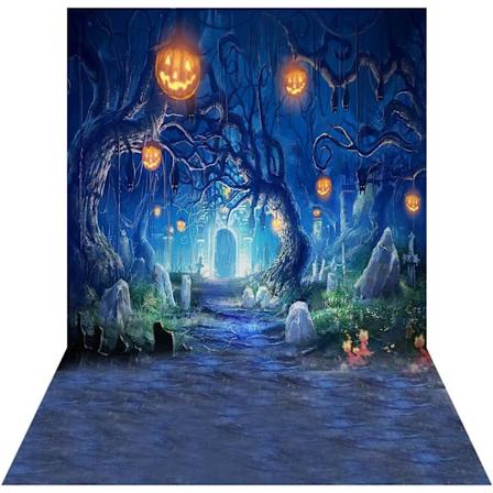 4,9x6,5ft Halloween-kurpitsahautausmaan valokuvaustausta kangas juhlakoristeluun ja valokuvastudioon (tyyppi 3)