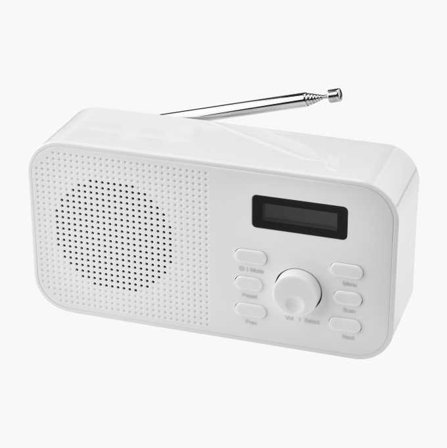 Biltema - Brukervennlig DAB+/FM-radio med forhåndsinnstilt alarm, Sleep-funksjon, og Teleskopantenne - Drives med Strømforsyning eller Batterier