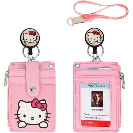 Søt Badgeholder med Retraherbar Lanyard, Klips med Sterk Karabinkrok, 1 Klart ID-vindu og 4 Kortspor på Begge Sider