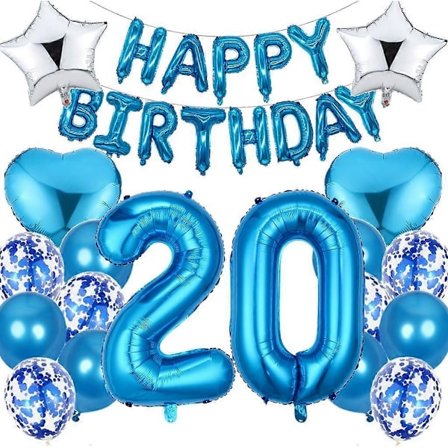 Balloner 20-års fødselsdagsdekoration drenge, blå fødselsdagsdekoration 20 år dreng, folieballon Tillykke med fødselsdagen dekoration 20-års 